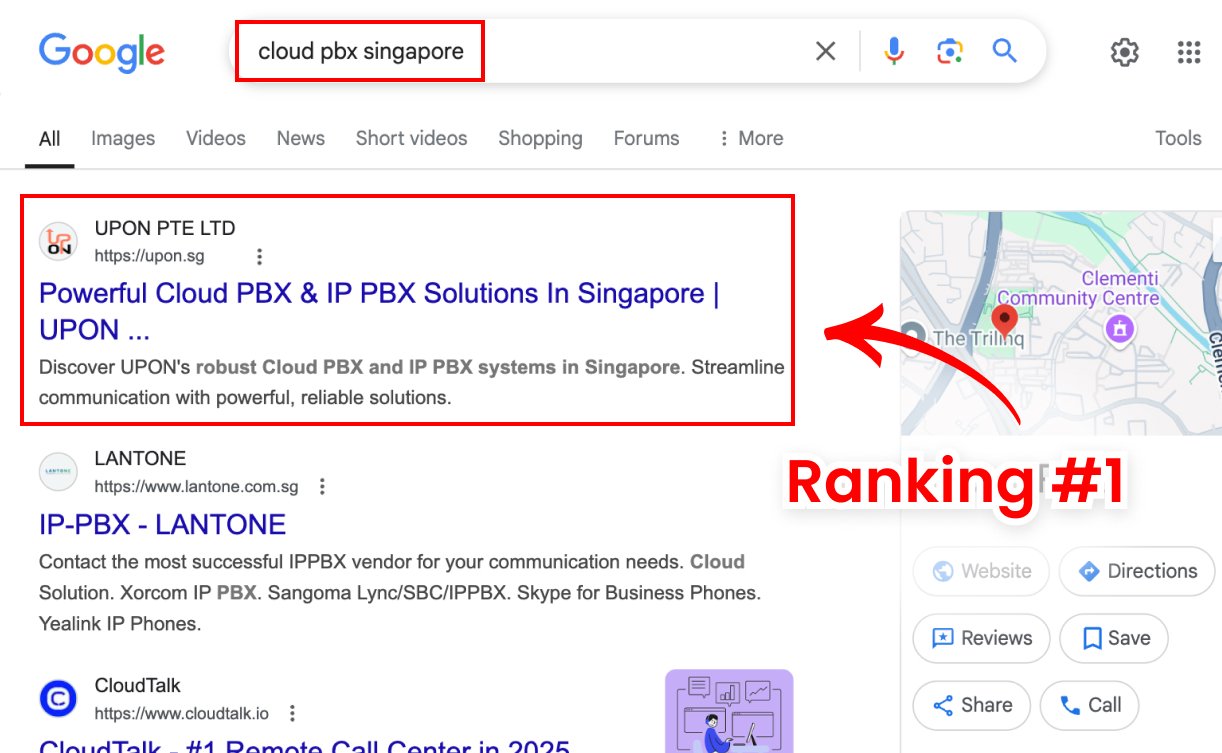 UPON ranking #1 on Google for 'cloud pbx singapore'